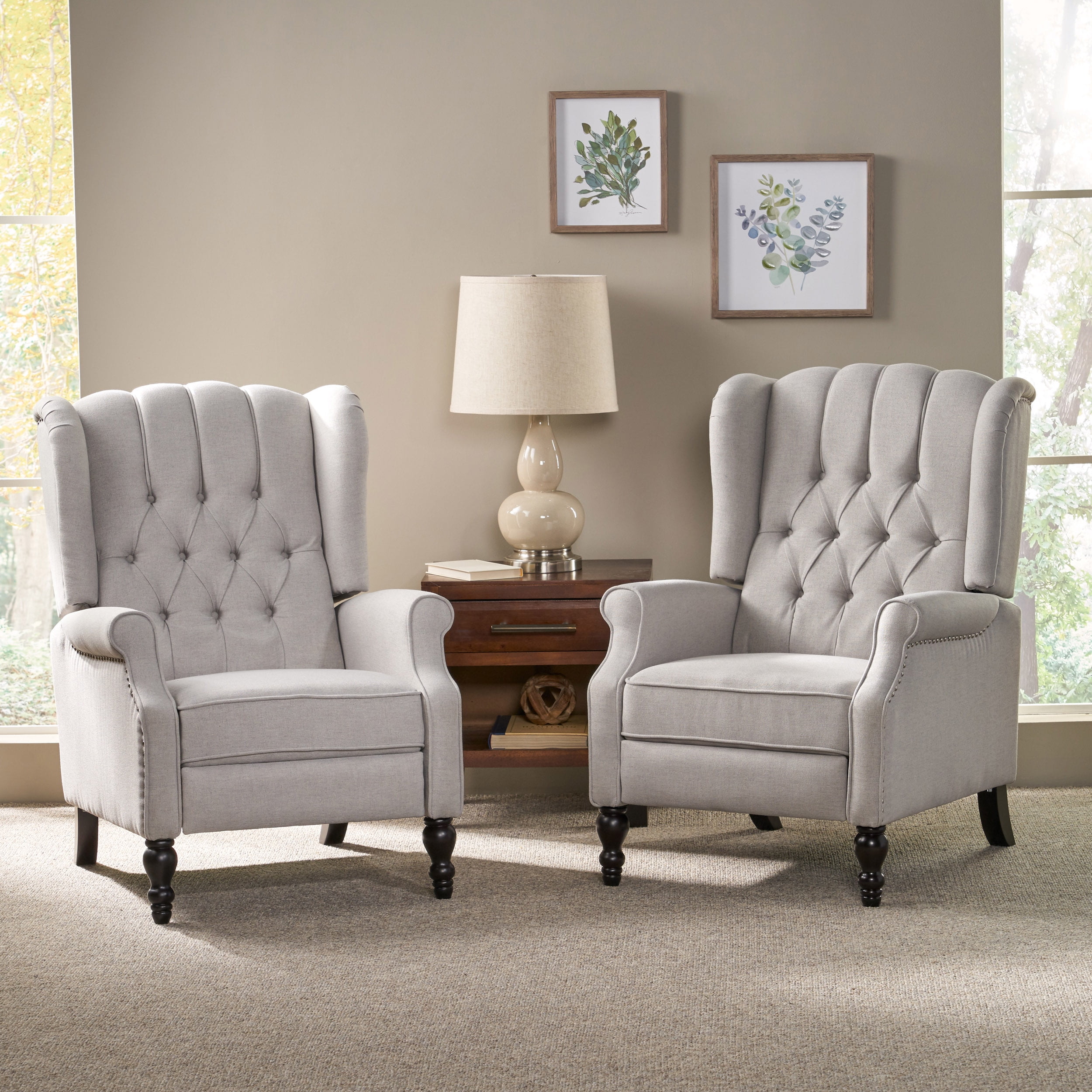 Salome Oversized Tufted Wingback Fabric Push Back Recliner – GDFStudio