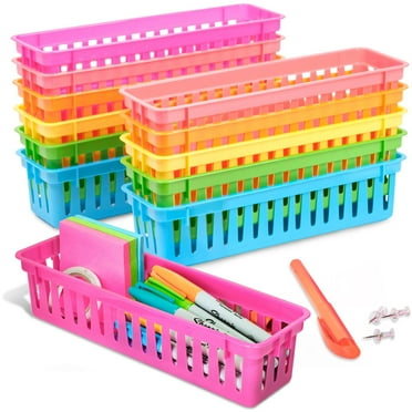 12-Pack Pencil Holder Trays and Organization Baskets - Plastic Caddy for Desk and Elementary Teacher Supplies for Classroom Decoration (Rainbow)
