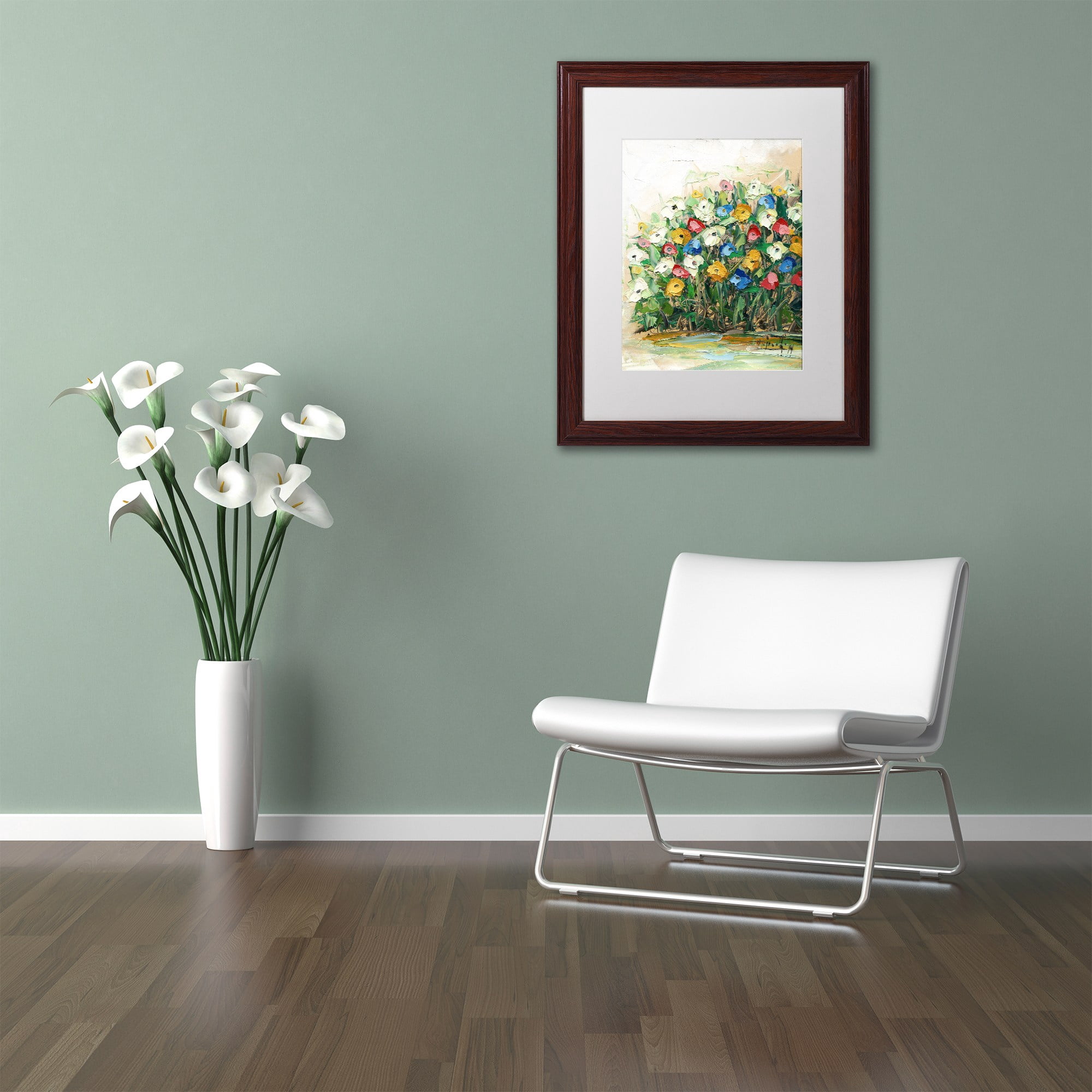 Trademark Fine Art "Spring Flowers in a Vase 10" Canvas Art by Hai Odelia, White Matte, Wood Frame