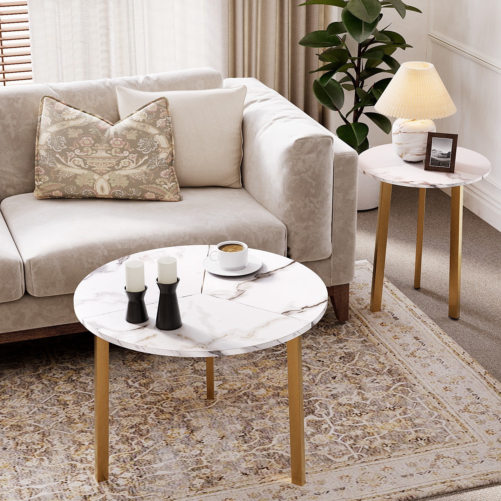 COSIEST Nesting Coffee Table Set of 2, Round Side Tables for Living Room, Space-Saving Design