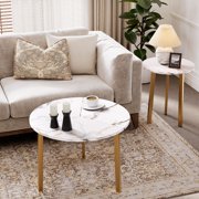 COSIEST Nesting Coffee Table Set of 2, Round Side Tables for Living Room, Space-Saving Design