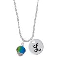 thumbnail image 1 of Delight Jewelry 12mm Faceted Hot Blue Glass Spinner Silvertone Script Initial Disc - L - Charm Necklace, 20"+3", 1 of 4