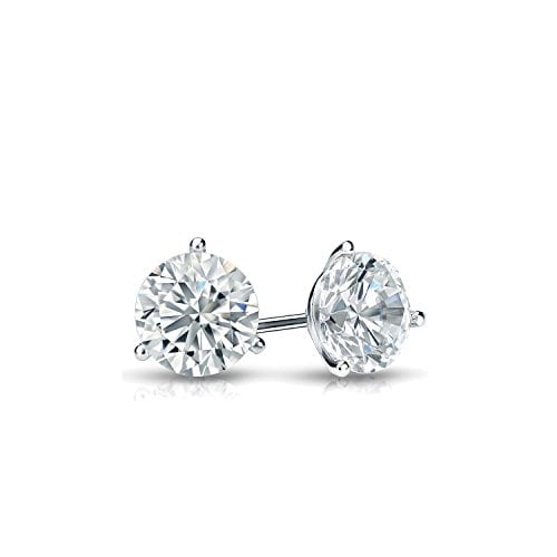 14k White Gold Round Lab Grown Diamond Stud Earrings (1/3cttw, G-H, VS1-VS2) 3-Prong Martini, Push-backs by Diamond Wish