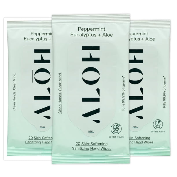 Toallitas desinfectantes para manos ALOH Peppermint Eucalyptus + Aloe 60 unidades