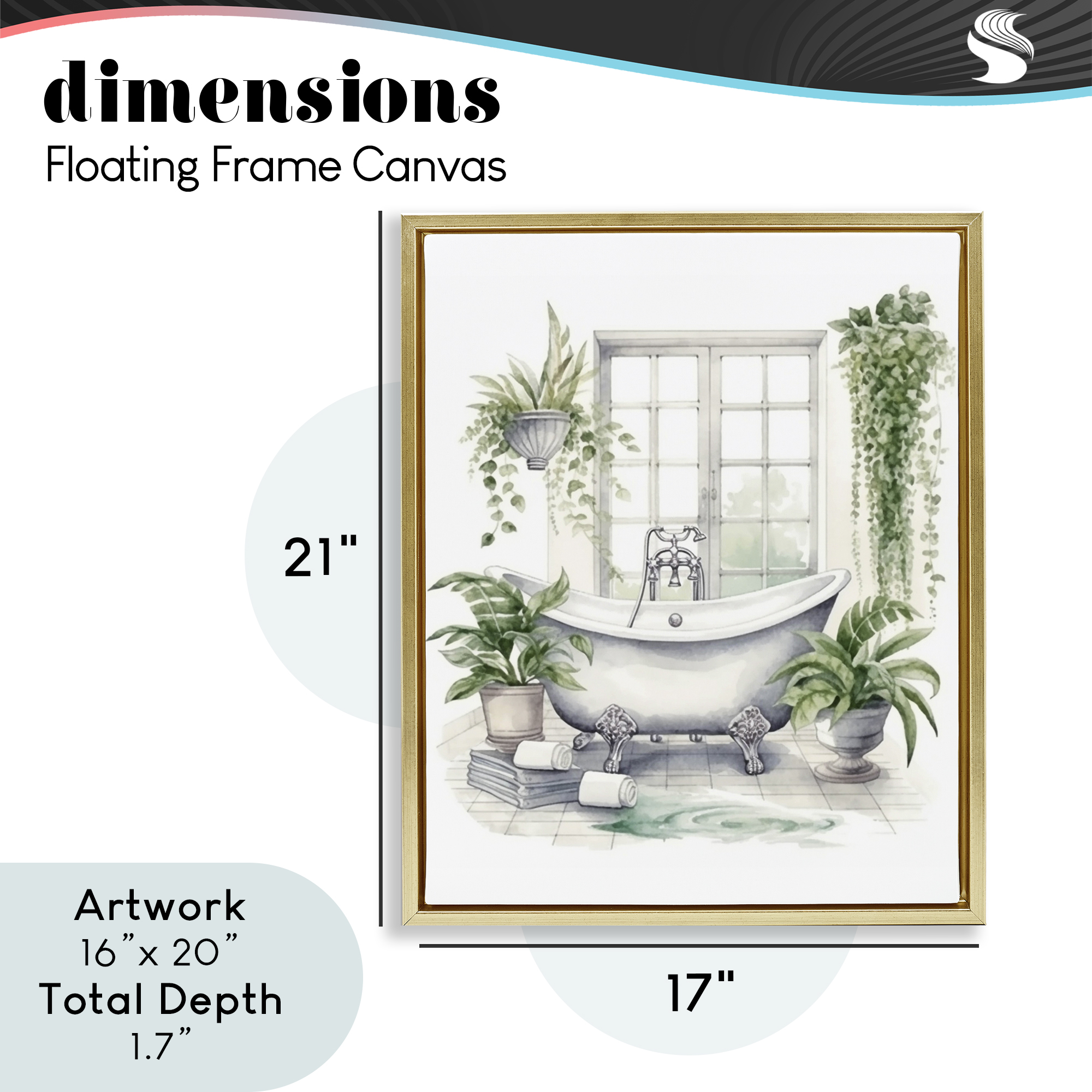 Lush Greenery Bathtub & Window Gold Framed Floater Canvas Wall Art, design by Lettered and Lined