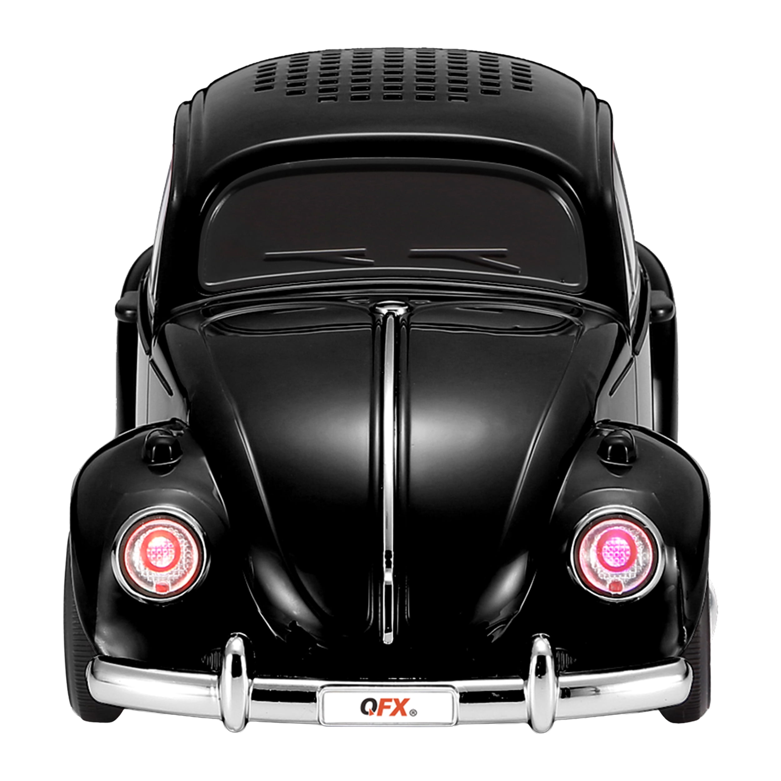QFX Bluetooth 1960 Bug Retro Car Replica Speaker, 3-inch Speakers, Hands Free Link, Built-in Microphone, FM Radio and LED Party Lights, Black - BT-1960-BLK