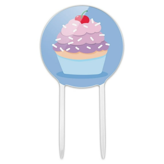 Acrylic Cute Cupcake Vanilla Cherry with Sprinkles Cake Topper Party Decoration for Wedding Anniversary Birthday Graduation