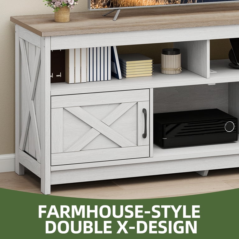 Uforic 59 Inch Farmhouse TV Stand with Power Outlet, White Oak photo 6