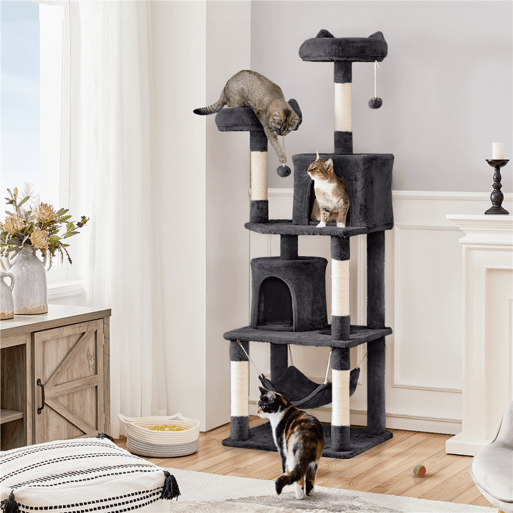 Alden Design 70″ H Multi Level Cat Tree Tower with 2 Foam-Padded Perches, Black