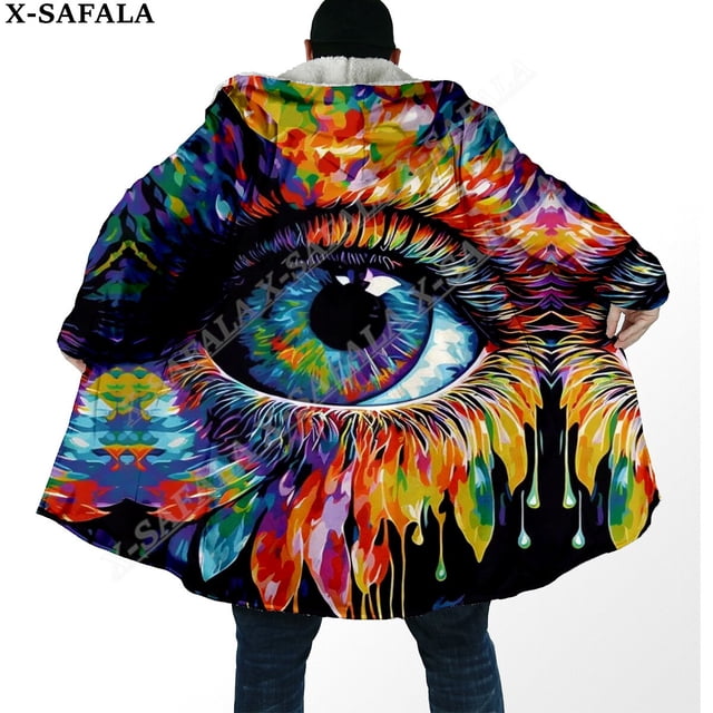 Capa de sueño con estampado 3D de ojos psicodélicos Trippy para hombres, abrigo grueso y cálido con capucha, abrigo de lana a prueba de viento, bata, manta, 5