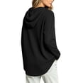 thumbnail image 5 of CQONEPT Waffle Knit Hoodies for Women Lightweight Comfy Pullover Tops Drawstring Long Sleeve Loose Fall Fashion Sweatshirts Blouse Black XL, 5 of 7
