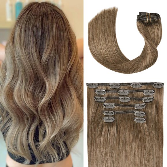 Extensiones de pelo UGOTRAYS, color marrón ceniza, 20 pulgadas, 70 g, Remy Hai