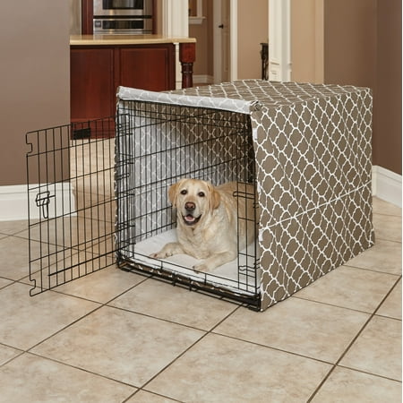 UPC: 0027773022756 | MidWest Dog Crate Cover Privacy Dog Crate Cover Fits MidWest Dog Crates Brown Geometric Pattern 42