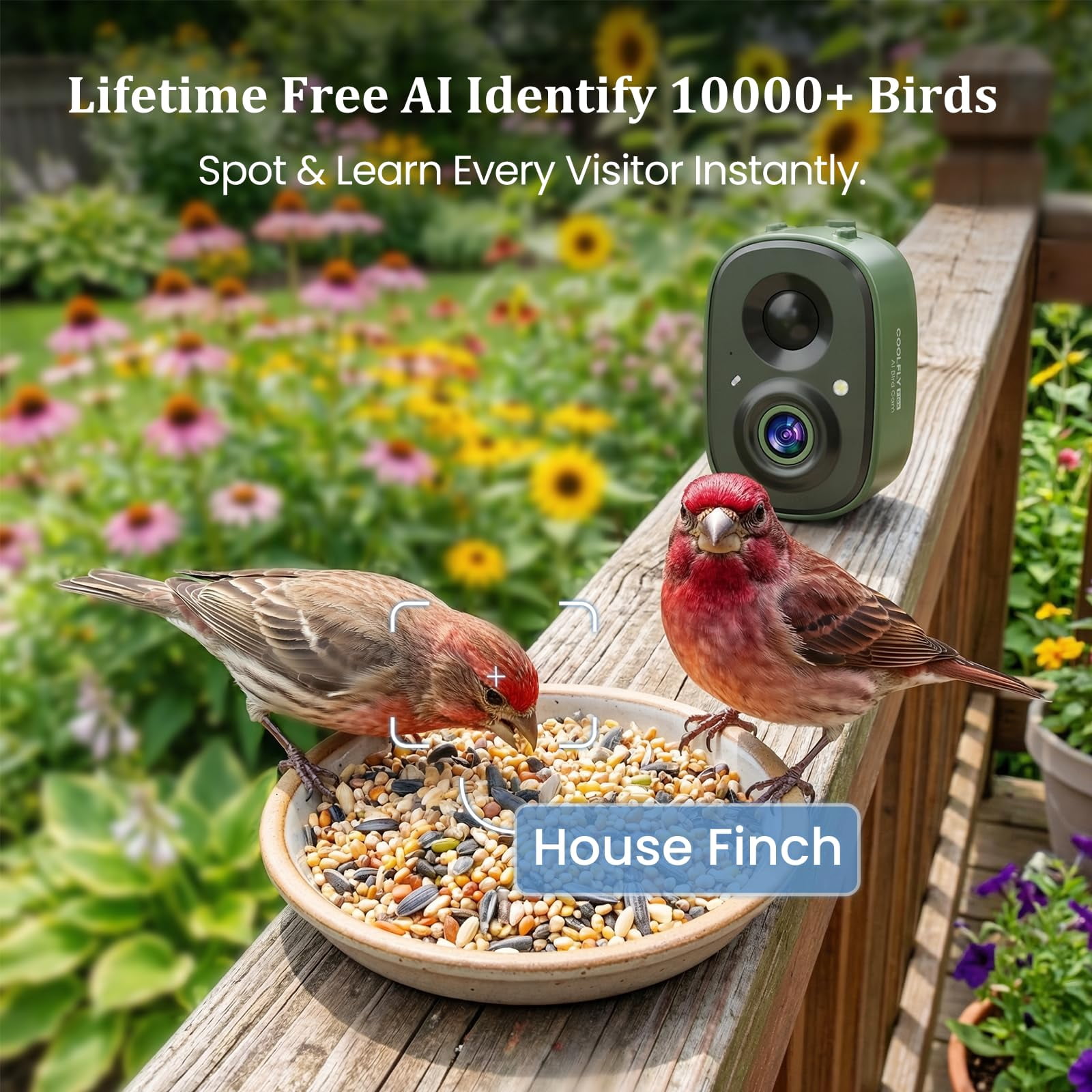 COOLFLY Waterproof Iron Smart Bird Feeder  Camera, Green