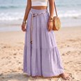 thumbnail image 2 of Boho Skirts for Women Elastic High Waist A Line Maxi Skirts Casual Summer Beach Vacation Flowy Pleated Skirts, L, 2 of 9