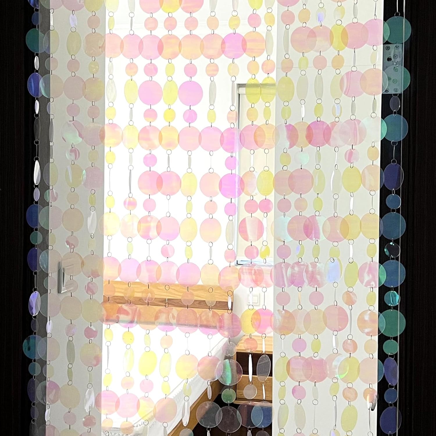 Pink Sequin Beaded Curtains,Iridescent Faux Crystal Bubble Doorway Beads Curtain,Window Door Curtains for Kids Bedroom Room Closet Divider and Wedding Party Backdrop Decoration,20 Pcs,3.3 ft