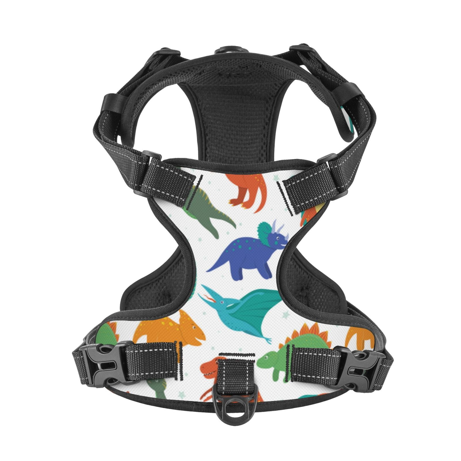 Kdxio Colorful Dinosaur Print No Pull Dog Harness Adjustable Reflective Oxford Easy Control Medium Large Dog Harness for Training and Everyday-Large