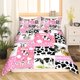 thumbnail image 2 of Vaca Funda Nórdica King Pink Cow Print Bedding Set, Kawaii Animal Comforter Cover, 2 of 6