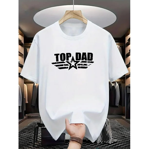 Men's TOP DAD Graphic T-Shirt - Bold Letter Print with Stars, Breathable Summer Crewneck Tee, Regular Fit Casual Short Sleeve Shirt for Casual Attire & Father's Day Gifts, Outdoor Casual Shirt