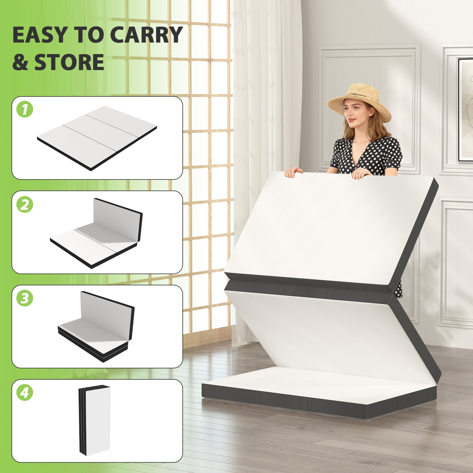CL.HPAHKL Tri-Folding Mattress 3 inch Twin Memory Foam Mattress, Foldable Mattress with Washable Cover, Portable Mattress for Guest Bed, Camping, Yoga, RV Travel