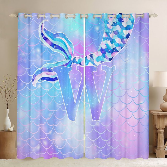 Erosebridal Rideaux et Draperies avec Lettre Initiale (52x63), Queue de Sirène Rideaux Occultants 30 %-50 % pour Chambre, Décor Monogrammé de A à Z