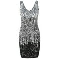 thumbnail image 3 of PrettyGuide Sleeveless Women's Vintage Sequin Dress V Neck Bodycon Mini Fit and Pencil Glitter Party Clubwear Silver & Grey & Black, 3 of 6