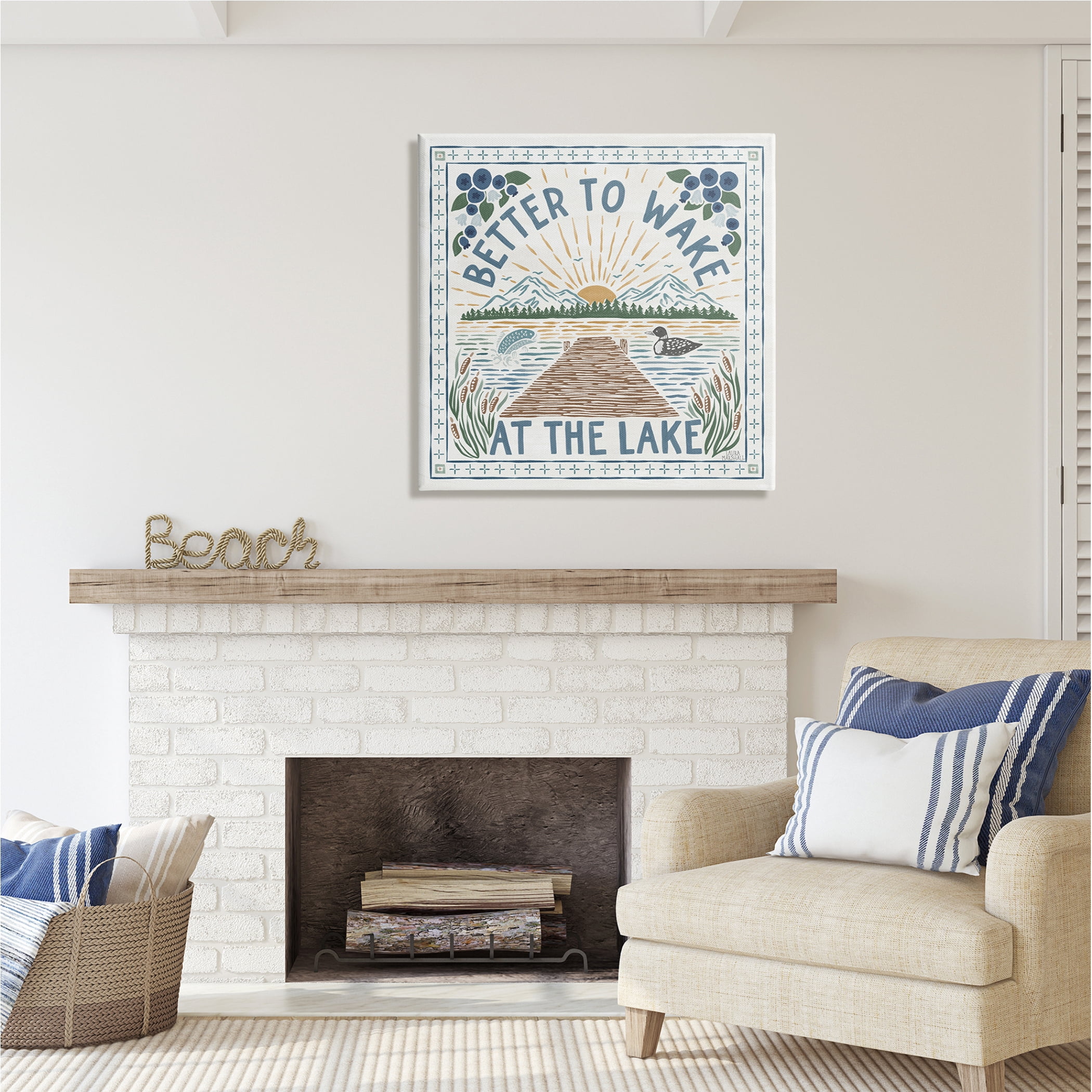 Stupell Industries Wake at Lake Phrase Nature Painting Gallery Wrapped Canvas Print Wall Art, 30 x 30