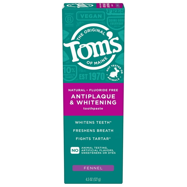 Pasta de dientes Tom's of Maine, antiplaca, blanqueadora, hinojo, 130 ml