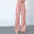 thumbnail image 2 of XPMWRP Womens Baggy Cargo Pants Lightweight Elastic High Waisted Jogger Lounge Hiking Athletic Trousers with Pocket Pink XL, 2 of 4