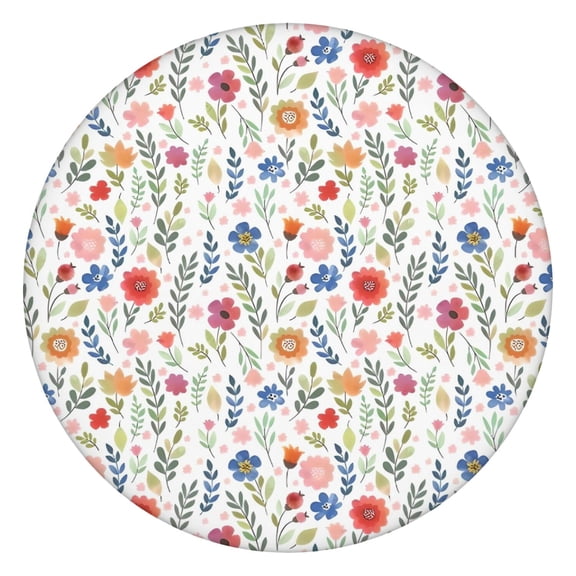 Pioneer Flower Floral Print Pattern Round Fitted Tablecloth with Elastic Edge,Dining Table Cover Waterproof,Outdoor Round Tablecloth for Camping,Dining,Indoor and Outdoor