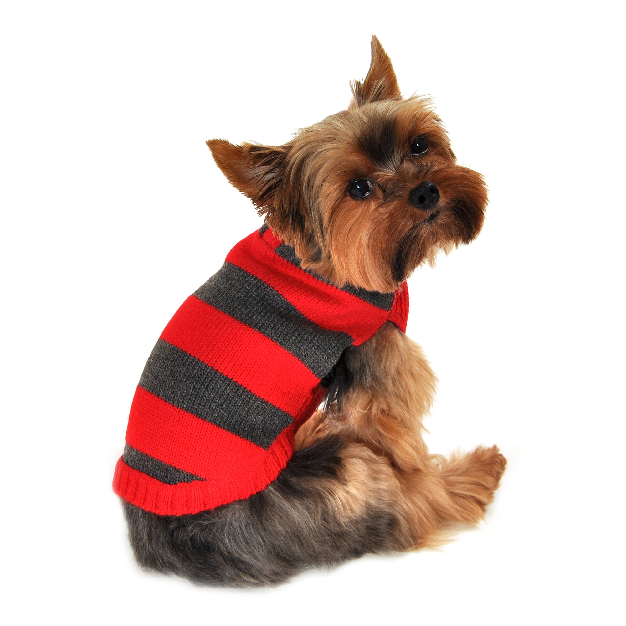 Holiday Pet Apparel SimplyDog Heather Stripe Henley Dog Sweater, Red
