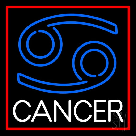 Blue Zodiac White Cancer Red Border LED Neon Sign 24" Tall x 24" Wide - inches Black Square Cut Acrylic Backing, with Dimmer - Bright and Premium built indoor LED Neon Sign for Storefront.