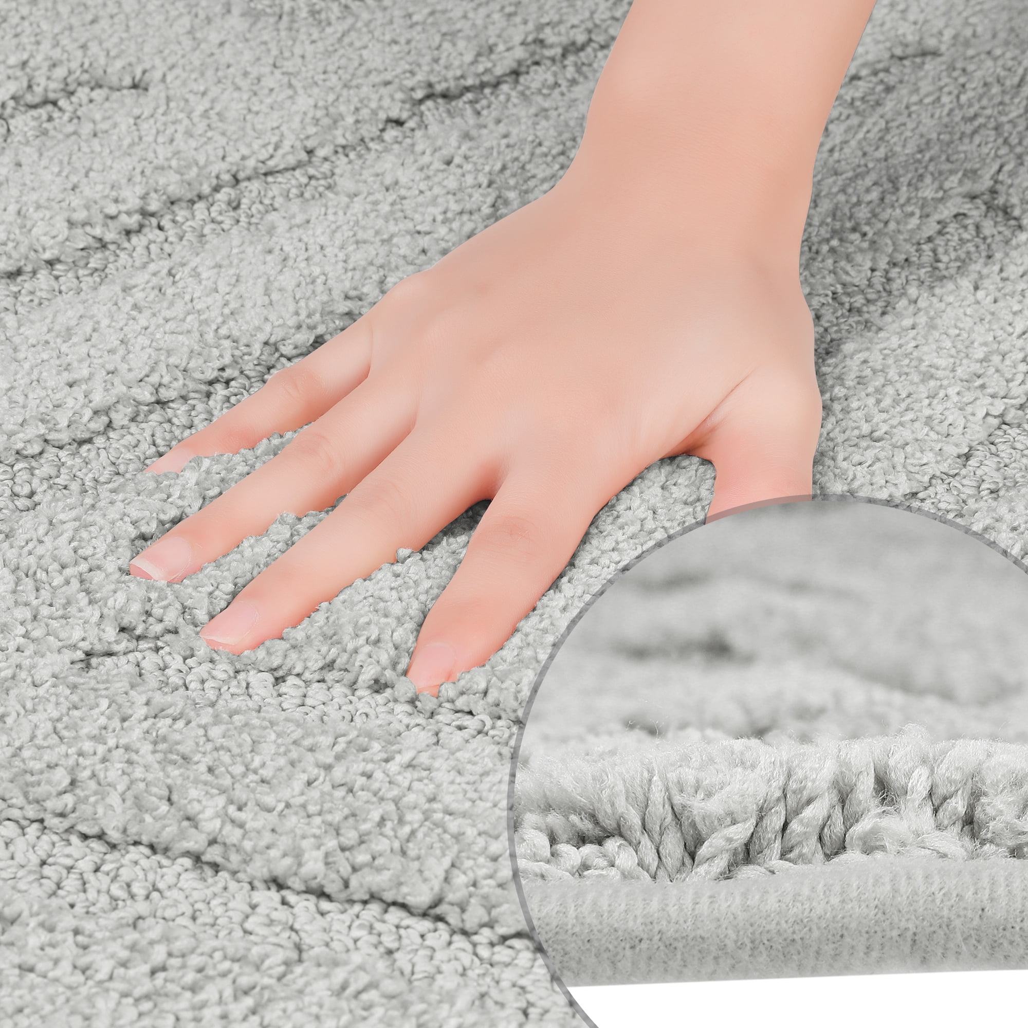 Unique Bargains Bathroom Rugs Non Slip Bath Mat Geometric Soft Mat Washable Carpet Light Gray 16*24in