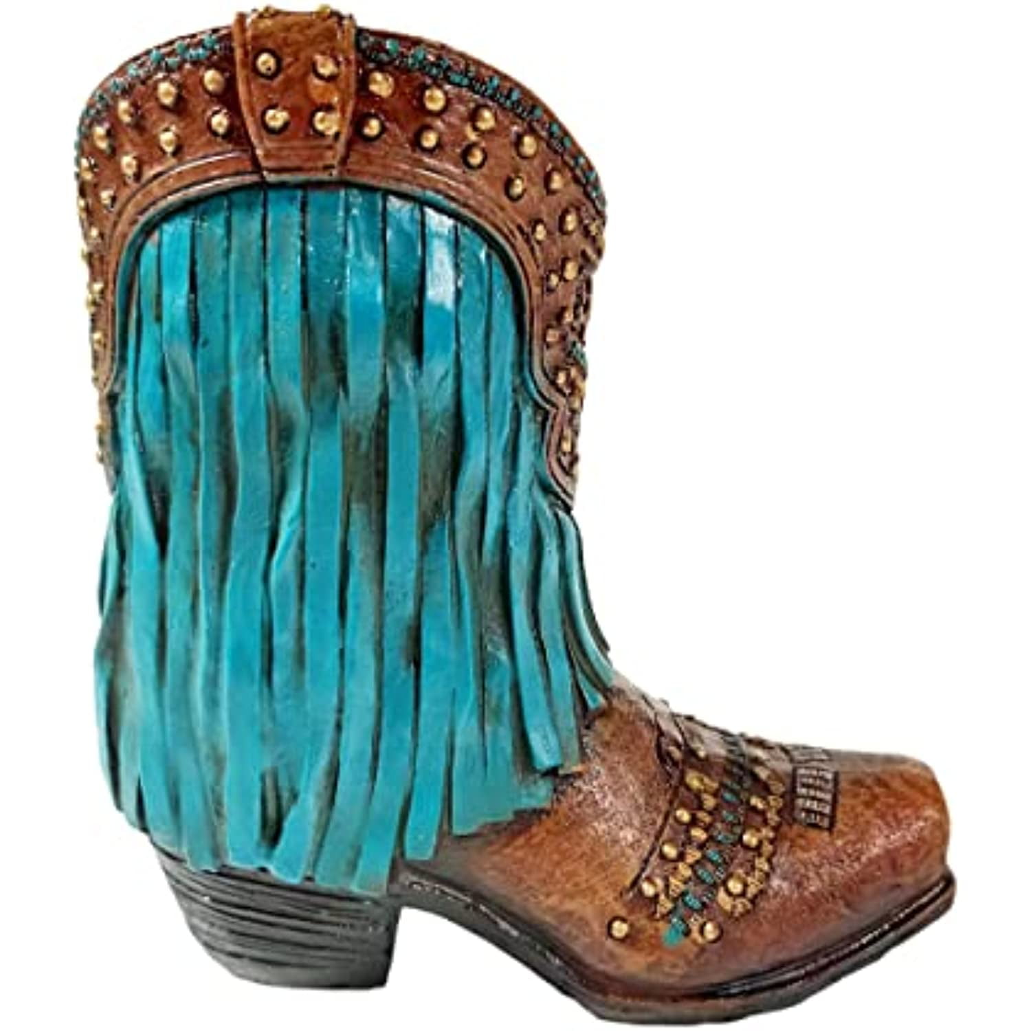 Mini Western Cowboy Cowgirl Turquoise Flower Boot Toothpick Pen Holder Vase Rustic Decoration 