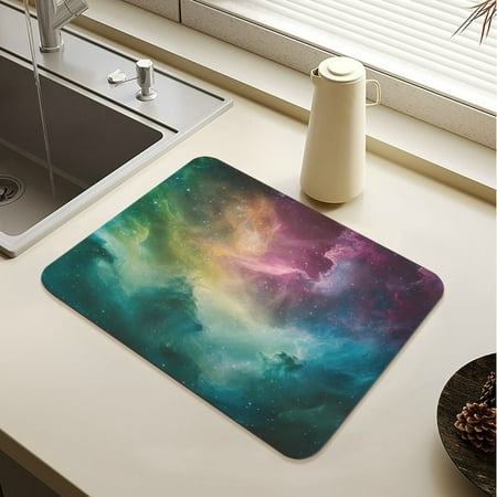 

Wobogo Colorful Milky Way Dish Drying Mats Diatomaceous Earth Super Absorbent Non-slip Rubber Sole 19.7×15.7in