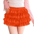 thumbnail image 2 of Women Y2K Lace Multi-Layered Bloomers, Ruffle Shorts, Short Pumpkin Pants, Elastic Waist Sweet Pettipants Orange Red L, 2 of 7