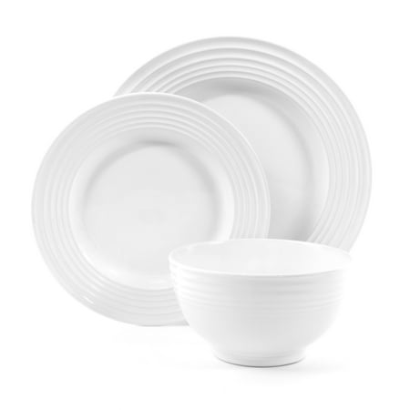 Dinnerware White Plaza Cafe 12 pc Dinnerware Set - White - Solid Color - Stoneware ()