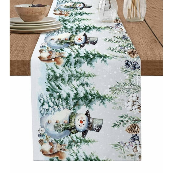 Table Runners 72 Inches Long Dress Scarves, Snowman Christmas Farmhouse Kitchen/Dining Table Runner, Coffee Tablerunners, Xmas Tree Weeping Pine Cones 13x72 Inch