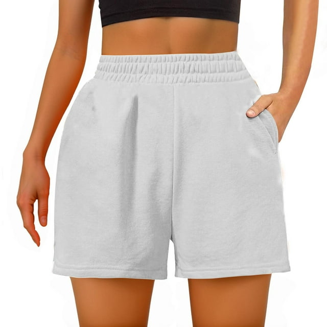 Dealovy Womens Workout Shorts Elastic Waisted Solid Color Baggy Athletic Gym Sweat Shorts with Pockets