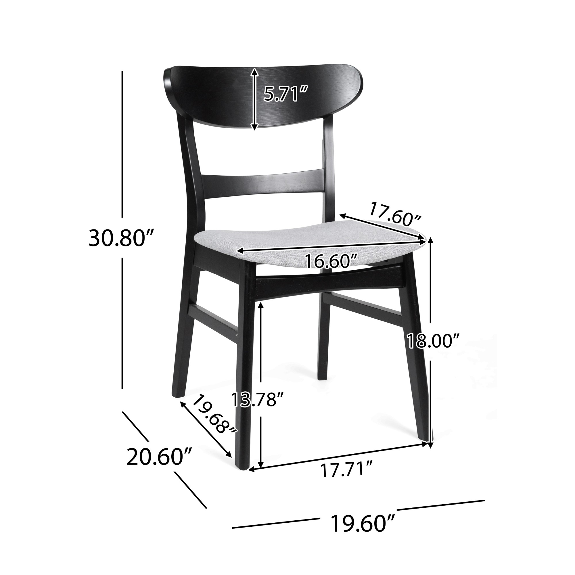 Aukfa 18"H Upholstered Side Chairs Set of 2, Mid Century Modern Dining Chairs with Curved Backrest for Kitchen, Dining Room, Living Room, Gary