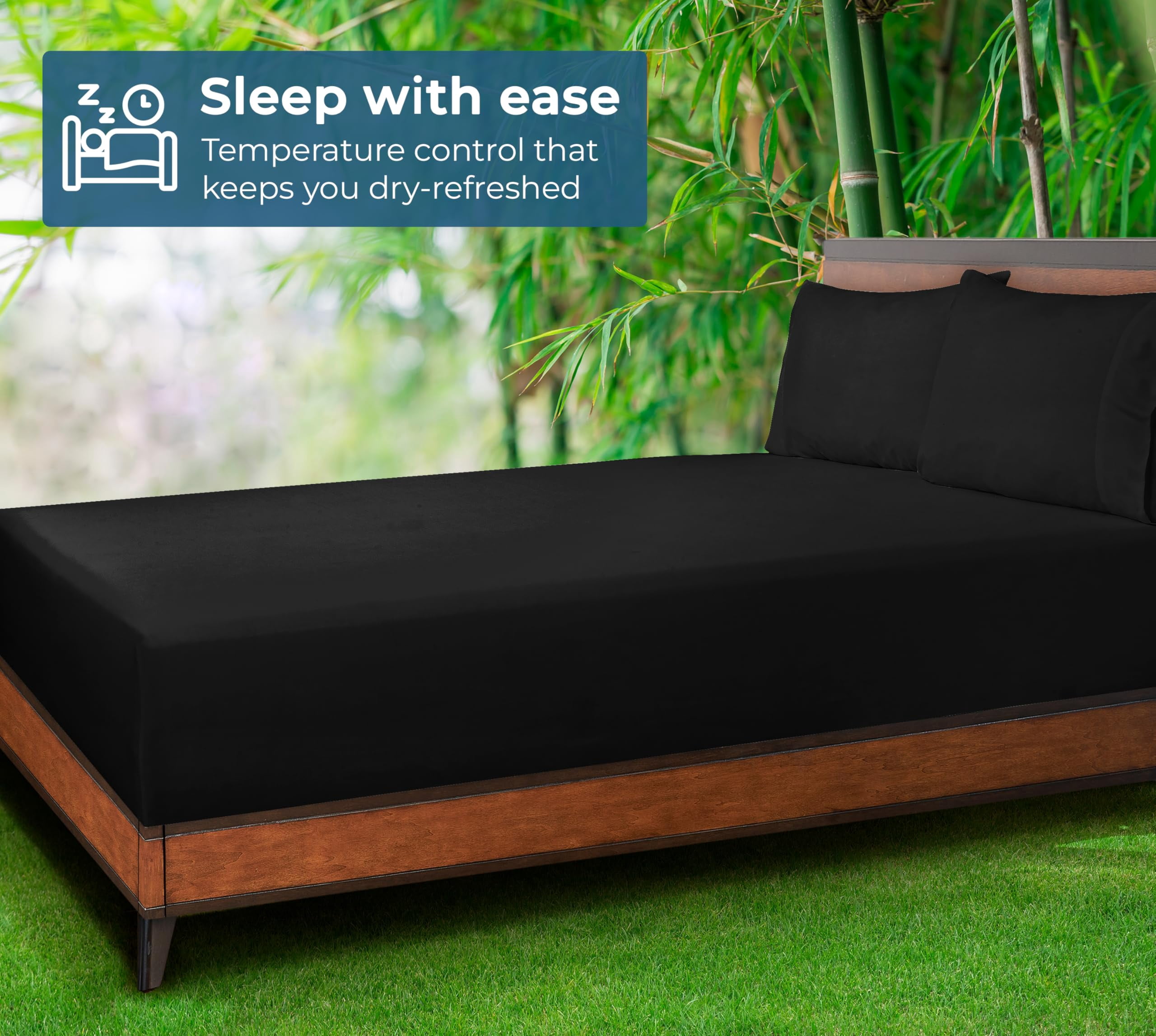Royale Linens Bamboo Fitted Sheet Twin Only - Cooling Twin Size Fitted Sheets For Bed - Deep Pocket Up to 16" - Organic Viscose Derived from Bamboo - Breathable Bottom Sheet (39x75 Inch, Black)