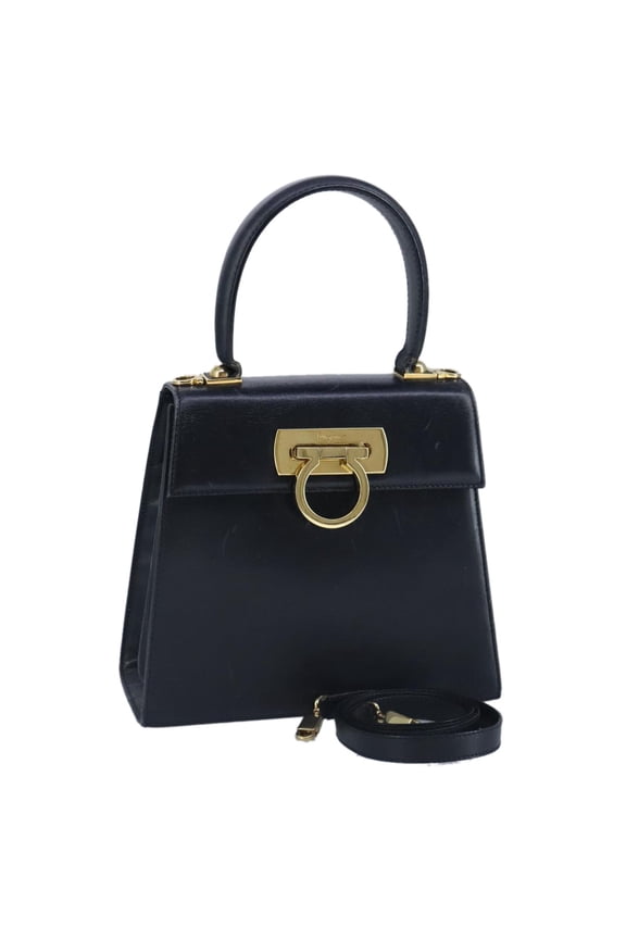 Pre-Owned Salvatore Ferragamo Gancini Convertible Top Handle Bag Leather Navy Leather Handbag