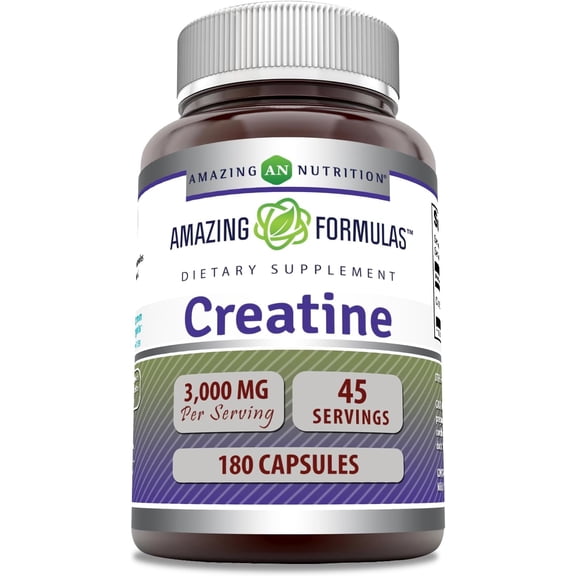 Amazing Formulas Creatine Monohydrate 3000 Mg Per Serving 180 Capsules Supplement | Non-GMO | Gluten Free | Made in USA