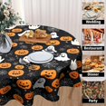 thumbnail image 4 of Halloween Tablecloth Round 60 Inch - Pumpkin Ghost Spider Web Circle Table Cloths Black Orange Pumpkins Table Cover Tabletop 60 Inch for Dining Kitchen Party Holiday, 4 of 6