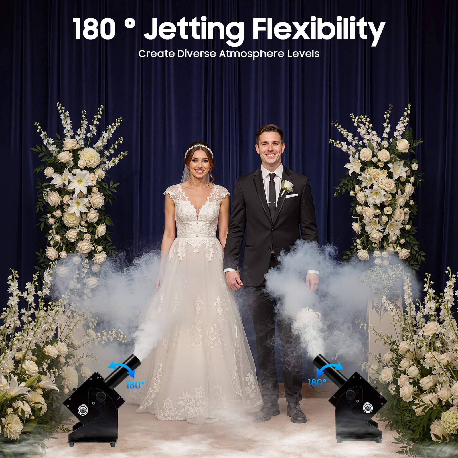 LED CO2 Jet Machine, 250W 6 Channels Angle Adjustable Smoke Machine Fogger Smoke Cannon Portable DJ Air Fog Machine with DMX Control for Bars Stage Plays Live Performances