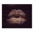 thumbnail image 3 of Designart 'Sexy Golden Metallized Woman Lips III' Modern Print on Natural Pine Wood, 3 of 5