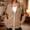 Brown, variant on Women's Stand Collar Full Zip Up Jacket Solid Color Side Zipper Pockets Loose Drop Shoulder Long Sleeve Polyester Casual Sweatshirt Coat S-XXL