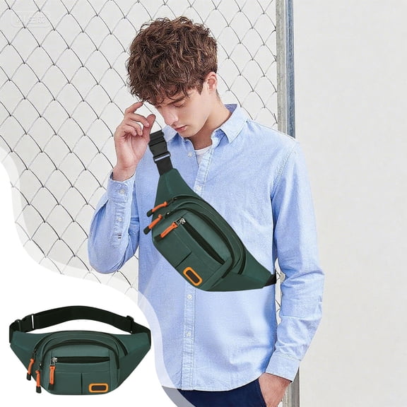 Tgbvmt Men's Canvas Waist Chest Bag 13.39x6.30x1.97in Durable Spacious Versatile for Black/Gray/Blue/Green Leisure Travel Outdoor Sports Daily Use Casual Outings Organized Storage