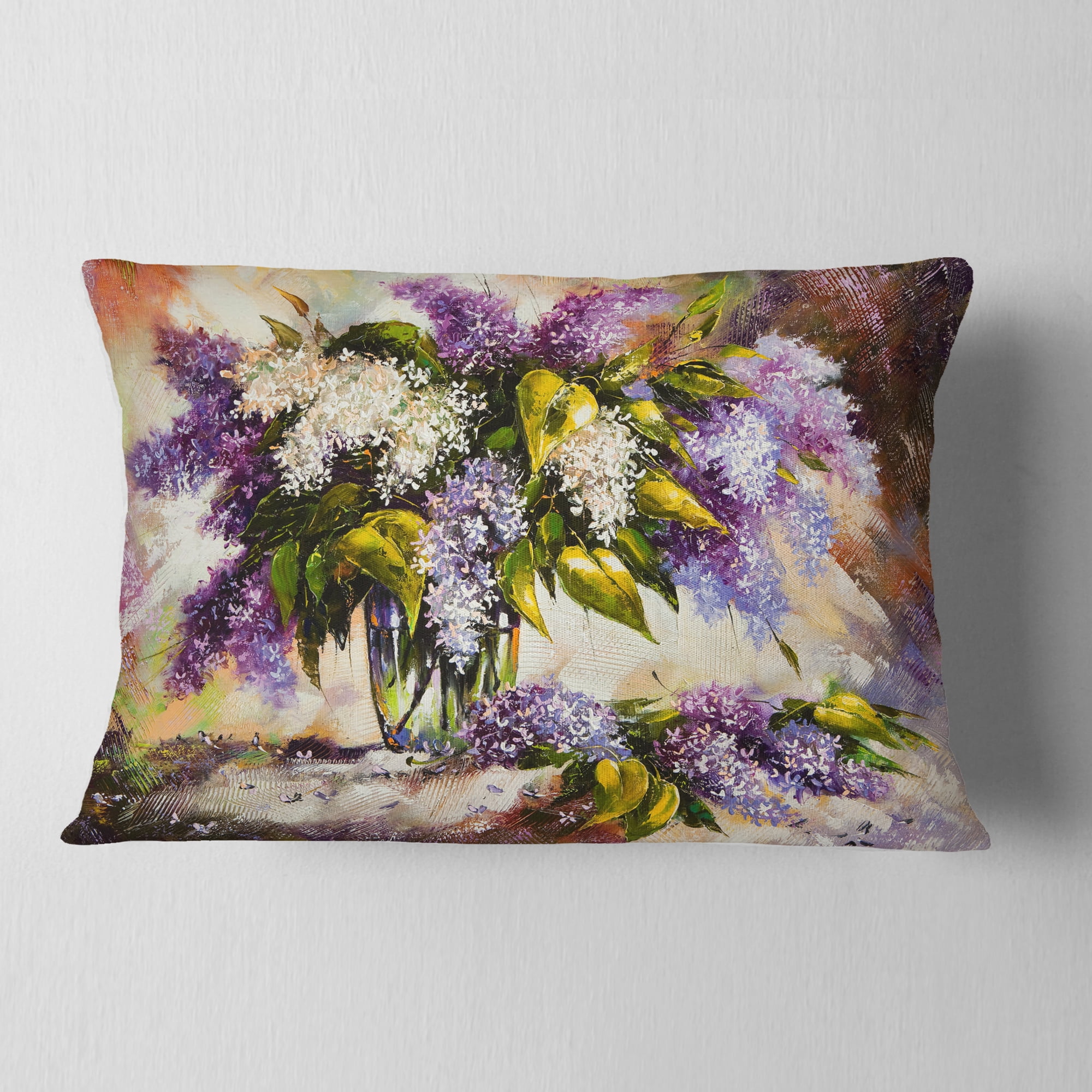 Designart Lilac Bouquet in a Vase - Floral Painting Throw Pillow - 12x20