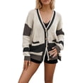 thumbnail image 3 of ameIAEA Women Open Front Knit Sweater Button Down Long Sleeve V Neck Color Block Cardigan, 3 of 7